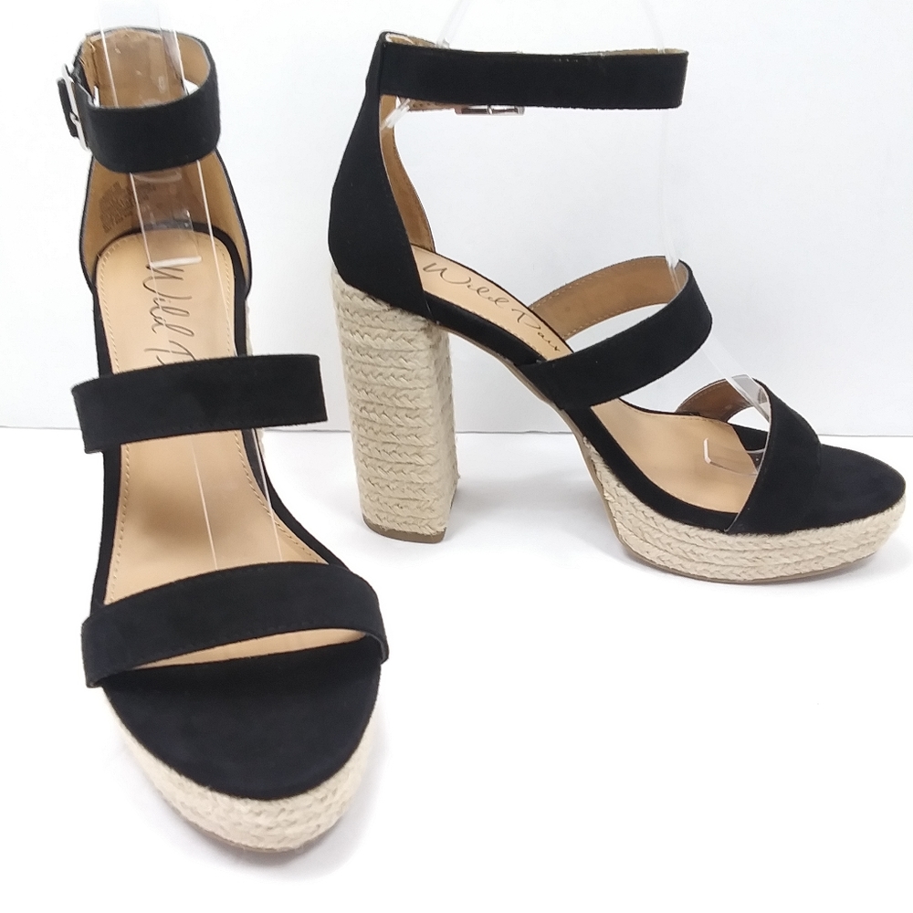 WILD PAIR Black Canvas & Jute Platform Sandals